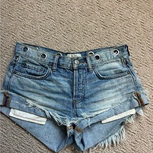 We The Free Light Blue Frayed Jean Shorts
